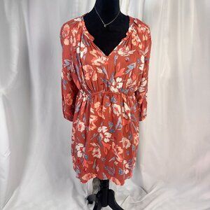 Isabel Maternity Floral Rust Dress With 3/4 Sleeves & Empire Waist size Large